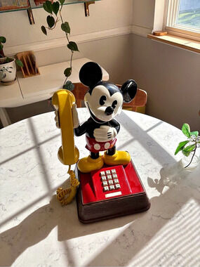 Vintage Disney Mickey Mouse Touch Tone Telephone Red & Yellow